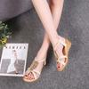 2024 New Flat-soled Sandals Women's Summer Flat-heeled Beaded Bohemian Sandals Open-toed Sweet Student Beach Shoes