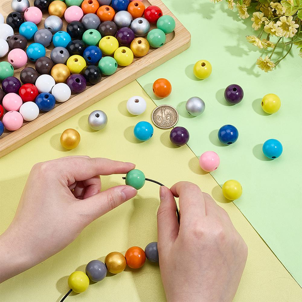 140Pcs 14 Colors Wood Large Hole European Beads Round Mixed Color 19~20x18mm Hole: 4.2mm 10pcs/color