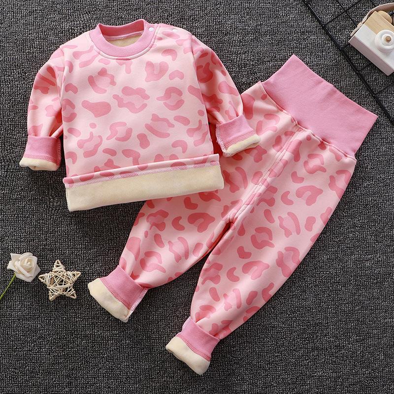 Комплект нижнего белья из бархата с высокой талией для малышей: Пижамы для мальчиков и девочек с защитой живота на осень-зиму