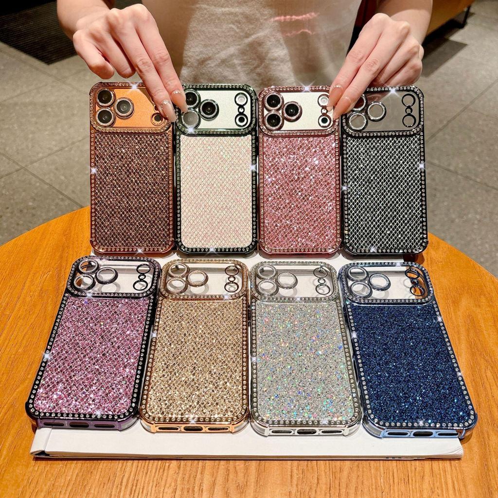 Блестящий Чехол-Решетка с Алмазами и Стразами для Apple 17 Pro Max и 16, Четырехугольная Защита от Падения, Подходит для 15