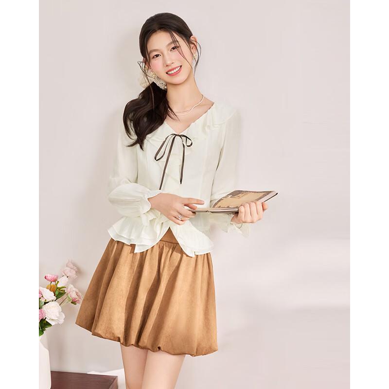 IEF French Sweet Style Ruffled Long-Sleeve T-Shirt
