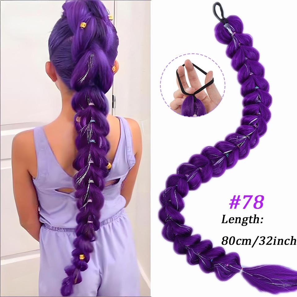 28-дюймовые синтетические фиолетовые косы-хвост Rumi Hairstyle с зажимом-коготком, парик для детей на Рождественскую вечеринку
