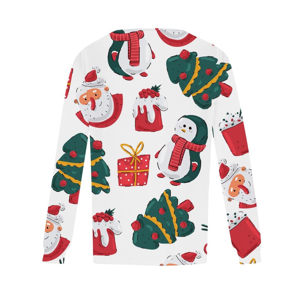 Женская повседневная футболка с круглым вырезом и длинными рукавами с рождественским принтом и складками