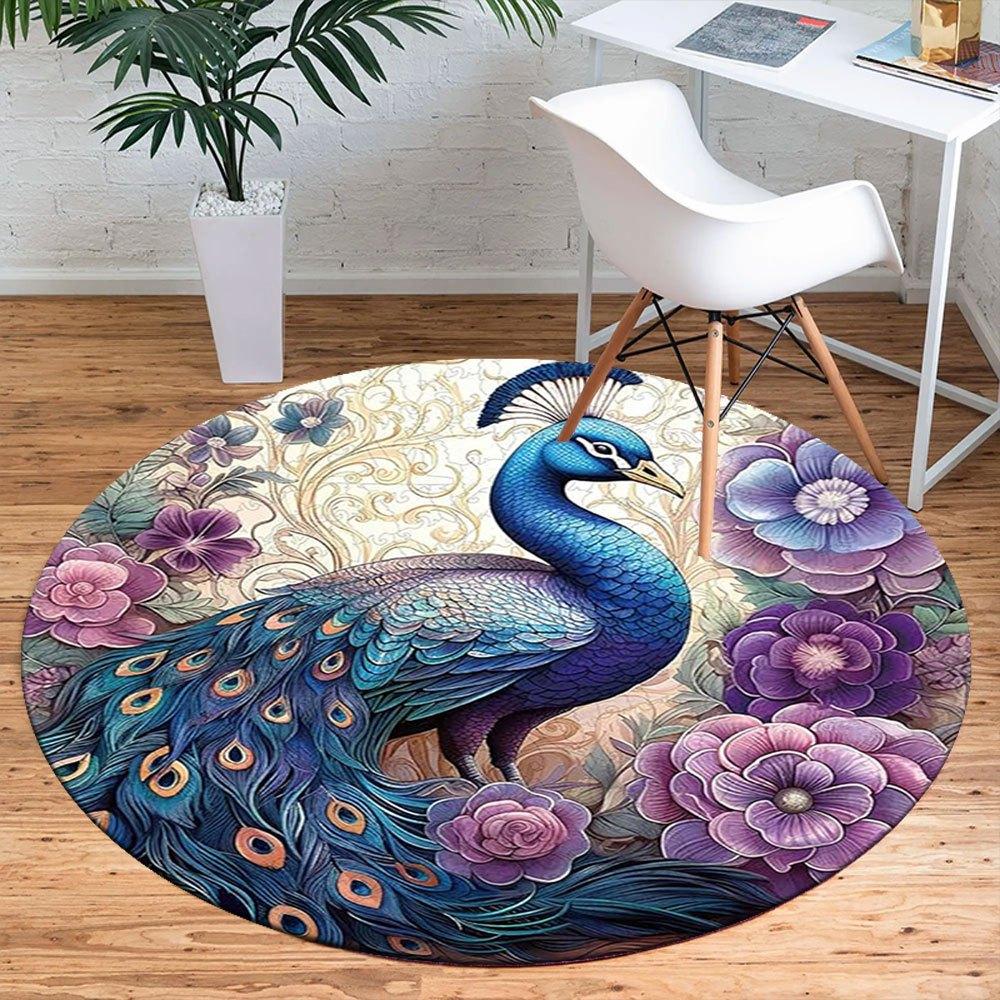 Peacock Floral Round Wall Art DecorRound Non-Slip chair mat chair carpet for office Rugs for Office Decor Gift For Valentine's Day Mother's Day Hallow