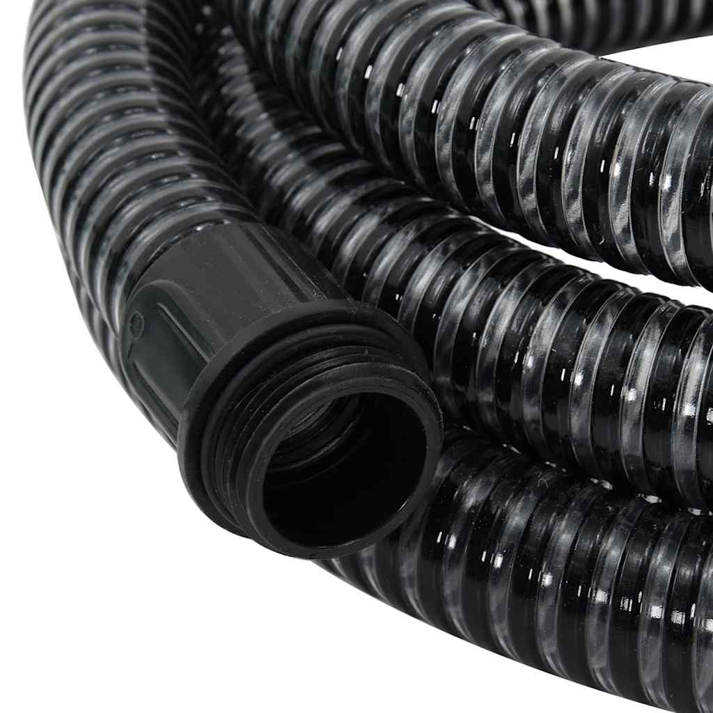 vidaXL Saugschlauch mit Messing-Anschlüssen Schwarz 1,1" 5 m PVC