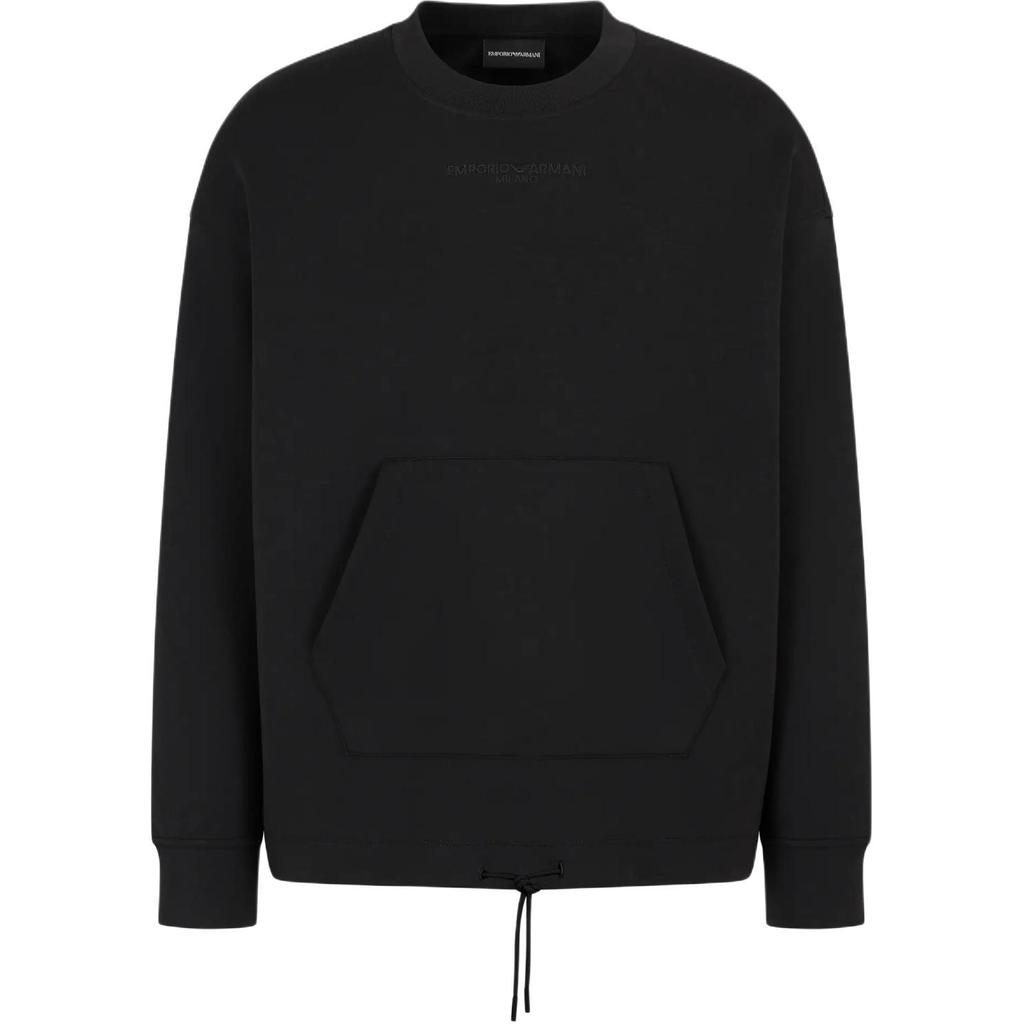 Emporio Armani FW24 Однотонная толстовка с вышитым логотипом-буквой, свободного кроя, с круглым вырезом, длинным рукавом, мужская толстовка, Черный 6D1MC1-1JRRZ-0999