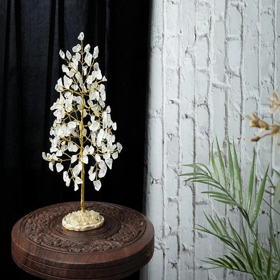 Crystal Tree of Life Geode Agate Slice Base, Chakra Tree for Positive Energy, Handmade Gemstone Tree, Feng Shui Showpiece Spiritual Gift Golden Wire