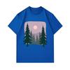 Men's 100% Cotton Crew Neck Short Sleeve T-Shirt, Vintage Pine Forest Night Moon Star Print Casual Soft Breathable Tee for Outdoor Hiking Lovers Daily