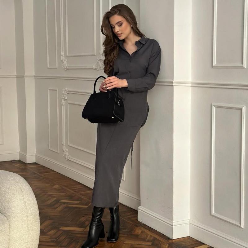 2025 Осень Европейская и американская мода Завязывающийся Лонгслив Мягкий Комплект из двух частей для женщин