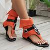 New Summer Clip Toe Roman Sandals Denim Belt Buckle Large Size High Top Flat Boots Women Dressy Casual Sandals