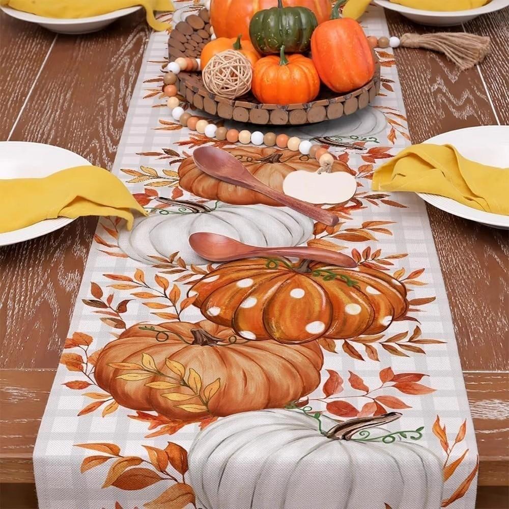 Autumn Leaf Polka Dot Pumpkin Table Runner Charming Design Harvest Festival Decor Home Decor