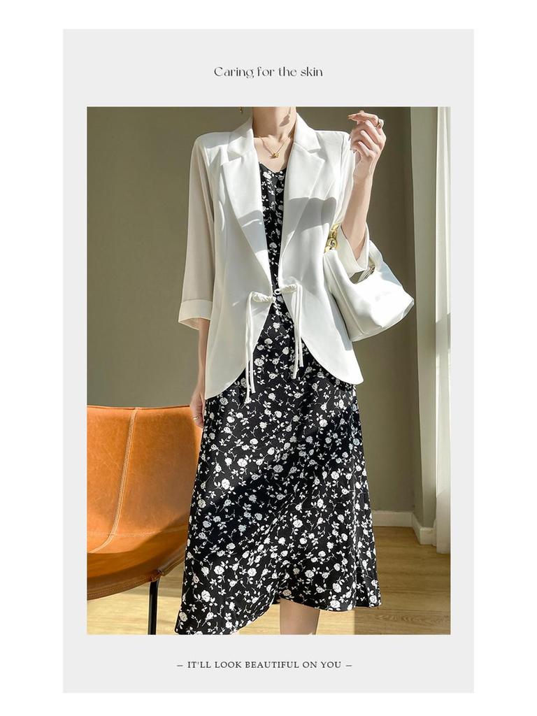 Женский белый шифоновый пиджак - лето 2024, элегантный дизайн, застежка на пуговицы, рукава три четверти