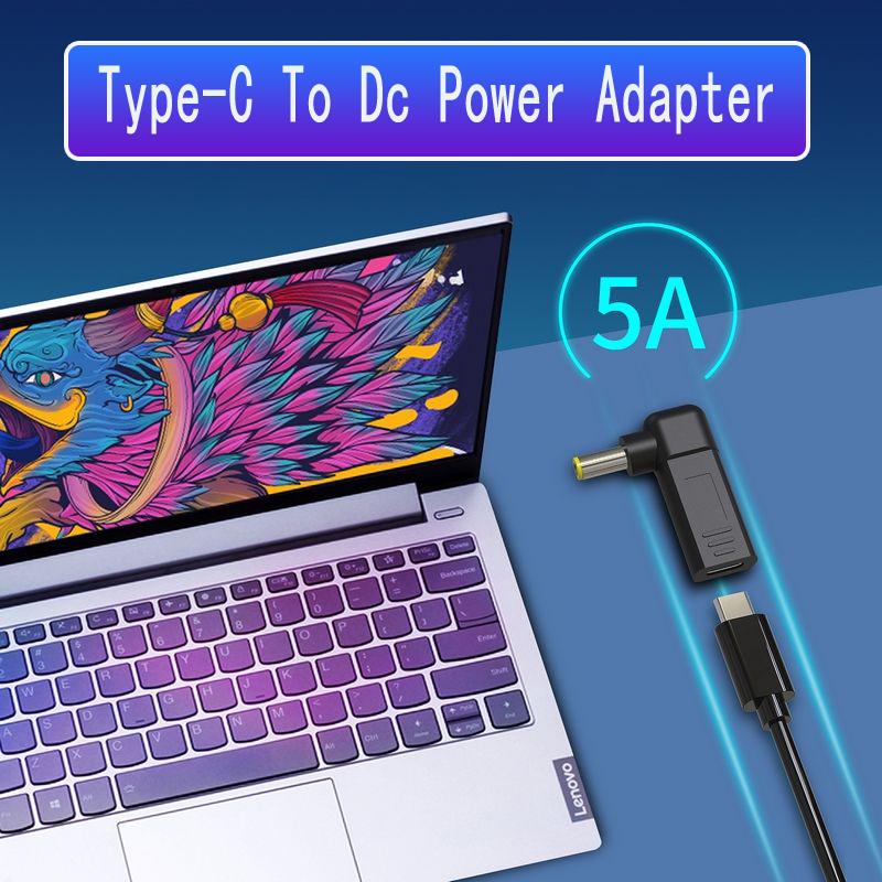 Разъем-переходник питания для ноутбука TypeC Female на DC, угловой, совместимый с Lenovo, Asus, Hp, Dell, Acer - Аксессуары для зарядки