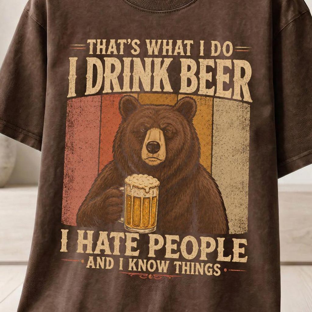 Funny Beer Bear T-Shirt and kids tshirt, I Hate People Retro Drinking Shirt and kids tshirt, Vintage Dad Gift, Grizzly Outdoors Lover Tee