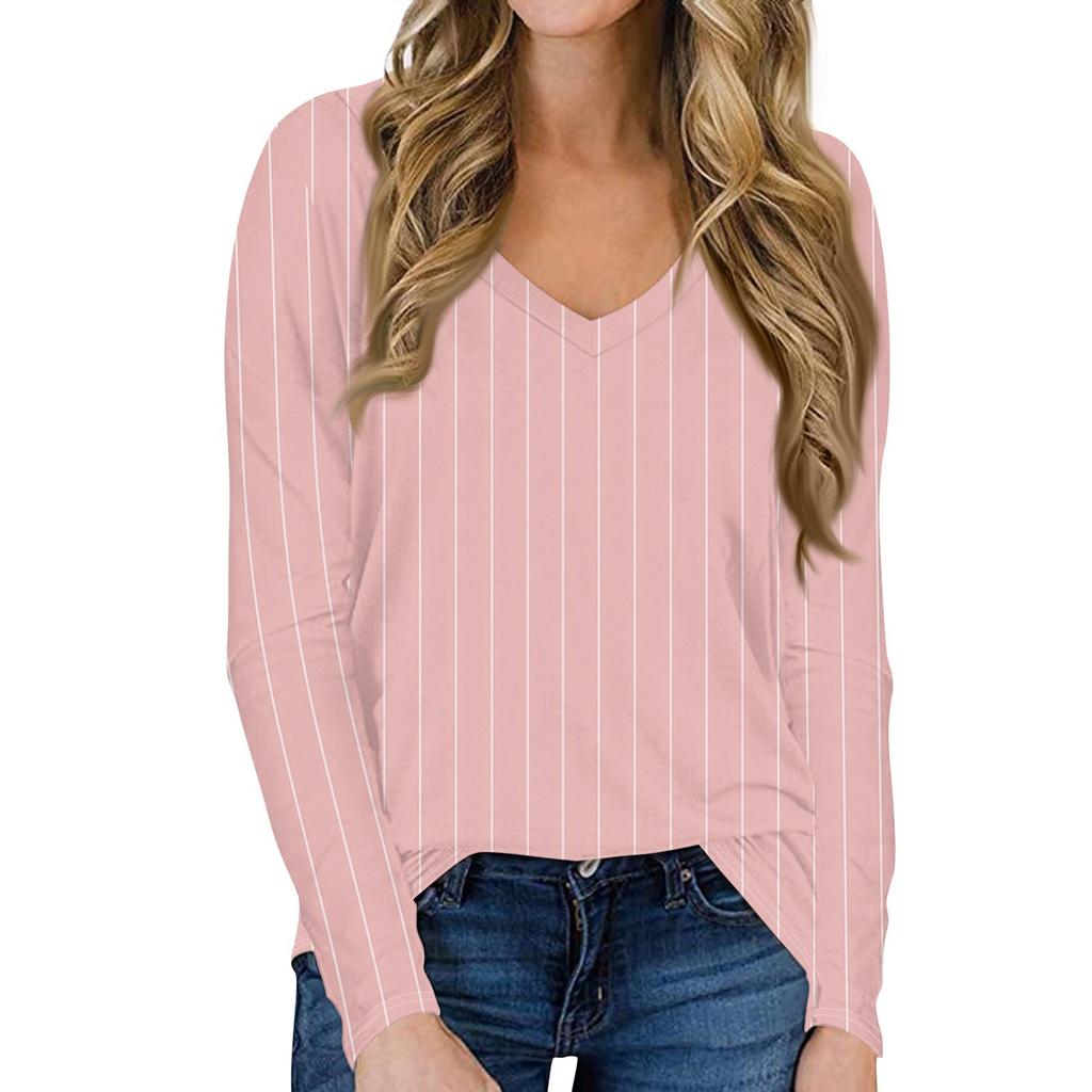 Women's Casual Long Sleeved V Neck Printed T-shirt Top Pullover