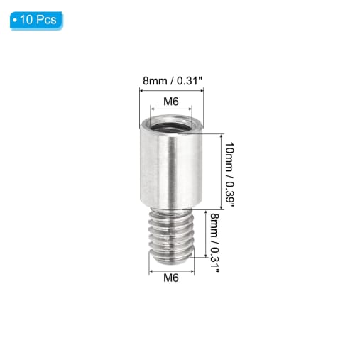 PATIKIL 10pcs M6x10+8mm Single Head Studs, Stainless Steel Round To Female Standoff Spacer Screw Bolts for Quadcopter Drone Computer & Circuit Board A