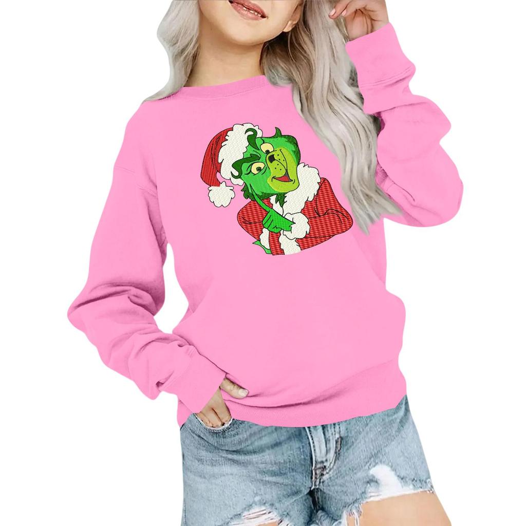 Kids' Fashion Loose-Fit Casual Long-Sleeve Christmas Print Oversized Crewneck Sweatshirt