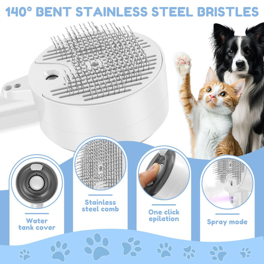Cat Dog Steamy Brush Shedding Steam Cat Brush Adjustable Pet Grooming Brush Button Steam Spray Hair Bath Hair Removal Brush Comb