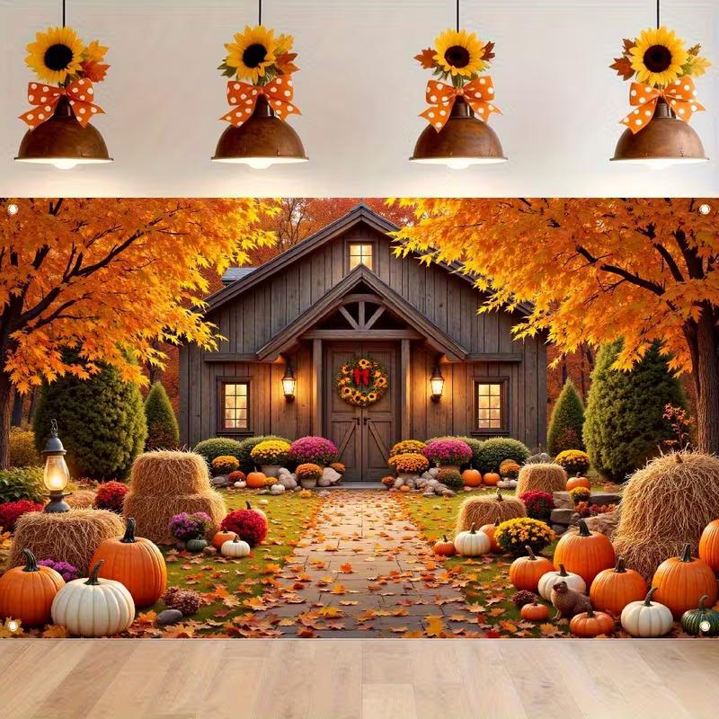 2D Fall Pumpkin & Scarecrow Backdrop Photography Background Banner