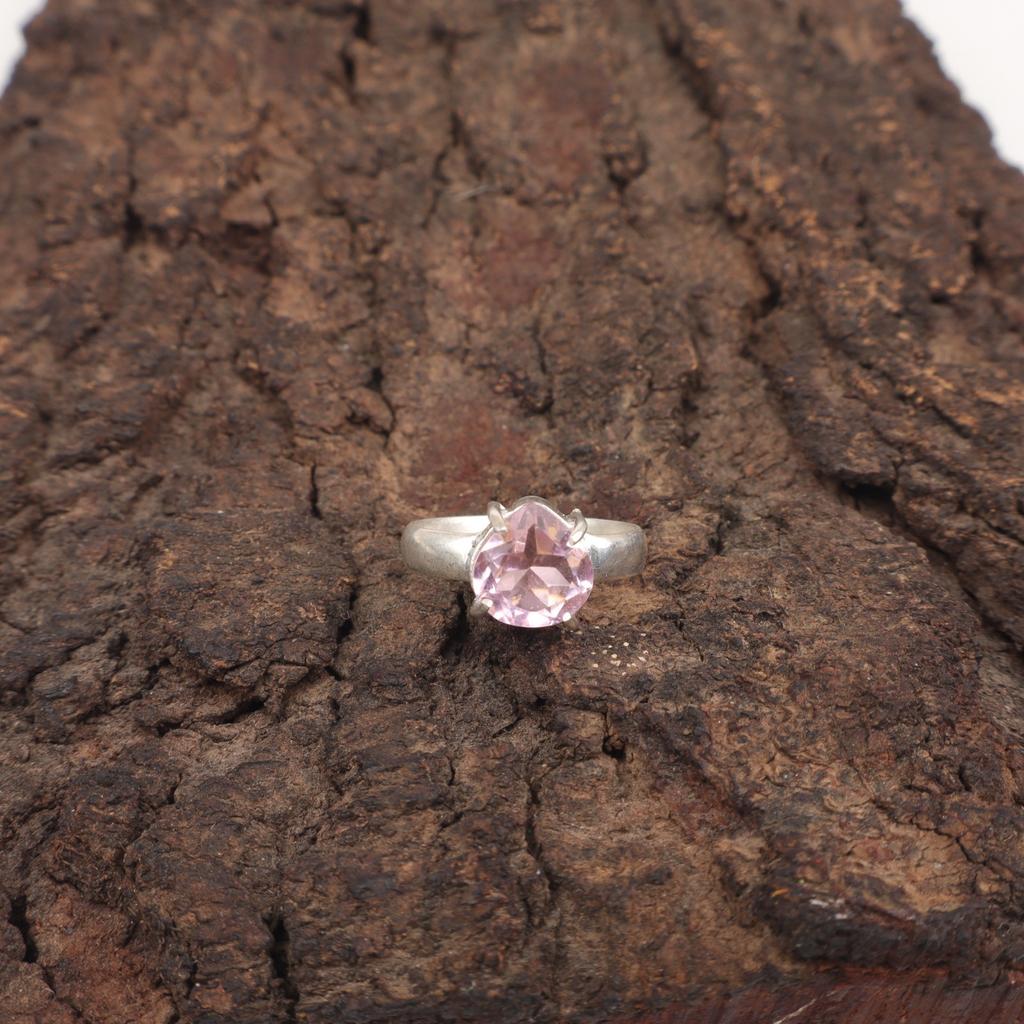 Сделка ко Дню сестер Кольцо Вечность Бохо с драгоценным камнем Морганит в форме сердца Ювелирное изделие из серебра 925 пробы RR-43-18