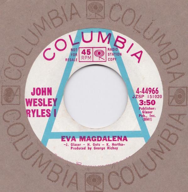 7-дюймовая пластинка JOHN WESLEY RYLES - Eva Magdalena 444966PROMO Columbia 1968 США Рок Б/у