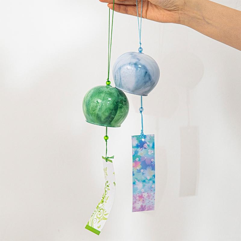 Japanese Wind Chimes Marble Texture Glass Wind Bells Handmade Pendants for Birthday Gift Outdoor Home Garden Decoration Wall Art