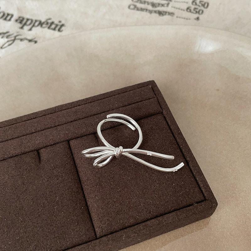 Niche Design Sense Irregular Line Bow Open Ring Women'S Personality Fashion Trend Versatile Ring Ring