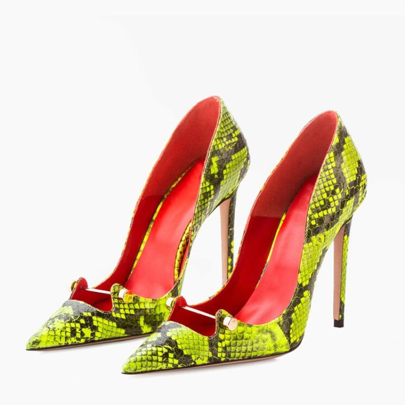 Fashion Roman Red Black Rivet Thin High Heels Shose 2024 New Women's Spring Summer Sexy Pointy Metal Buckle Show High Heels Size 34-44