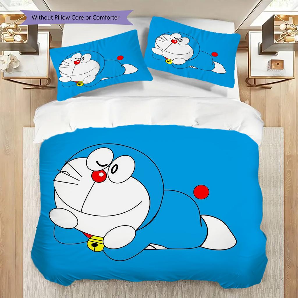 Doraemon Set Cute Cartoon Theme Threepiece Set 1 Duvet Cover 2 Pillowcase Without Core Christmas Birthday Gift Soft And Comfortable