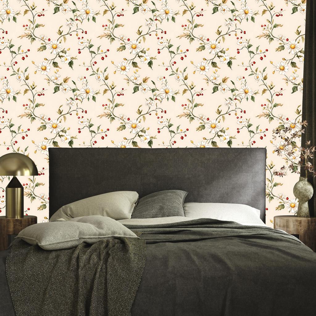 Daisy Wallpaper Cream, Beige, White and Gold for Living Room and Bedroom 50x1000