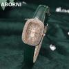 ABORNI маленькие зеленые часы модные голубиное яйцо маленький циферблат с бриллиантами водостойкие ретро кварцевые часы для женщин