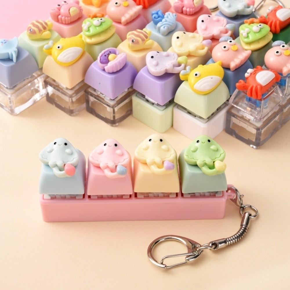 Anxiety Relief Jellyfish Push-button Keychain 4 Keys Fidget Clicky Button Fidget Clicker Fun Toys