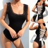Women New Sexy Lace Stitching Woven Backless One-piece Underwear Tights Bodysuit