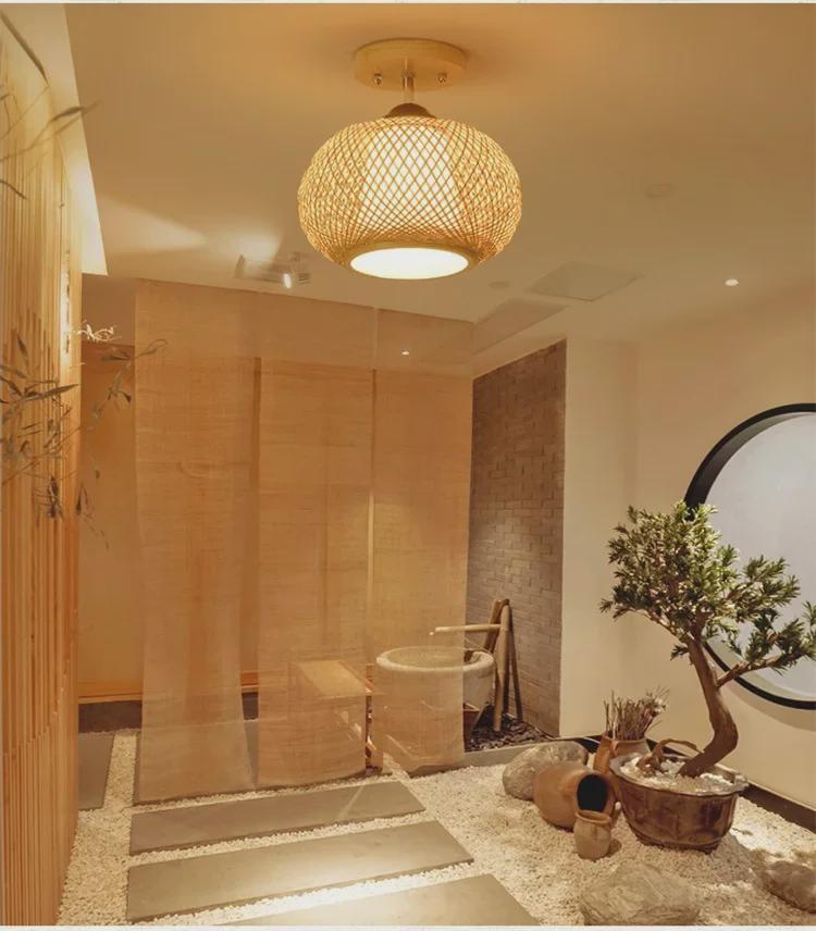 Bamboo Weave Ceiling Lamp: Chandelier for Homes, Tea Shops, or Private Rooms; Japanese Tatami Style.