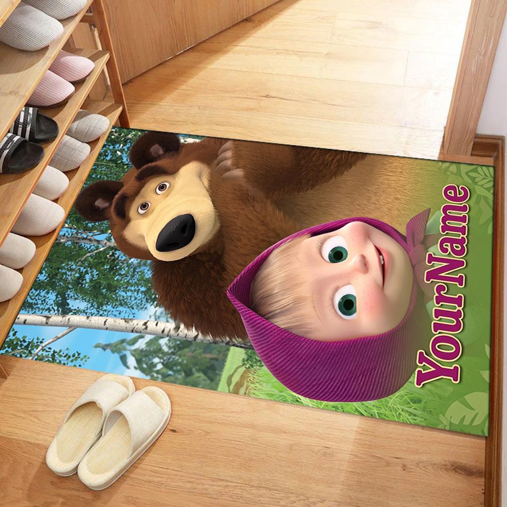 Masha Bear Customize Text Floor Rug Office Rug Design for Entryway Study room Dormitory Foyer Antislip Carpet Office home decor Wedding Party Gift