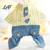 Dog Clothes for Running Striped Shirt Pet Jumpsuit Four-Legged Clothes Denim Pants Outdoor Protective Clothing Outfit Stylish Onesie Small