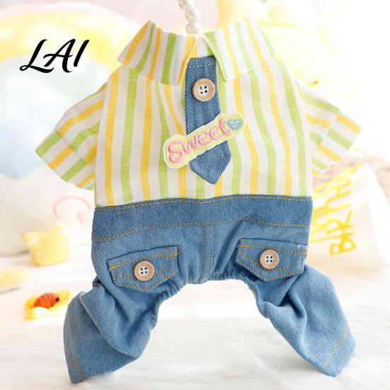 Dog Clothes for Running Striped Shirt Pet Jumpsuit Four-Legged Clothes Denim Pants Outdoor Protective Clothing Outfit Stylish Onesie Small