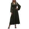 Women's Fashionable Solid Color V-neck Long Sleeved Slit Dress