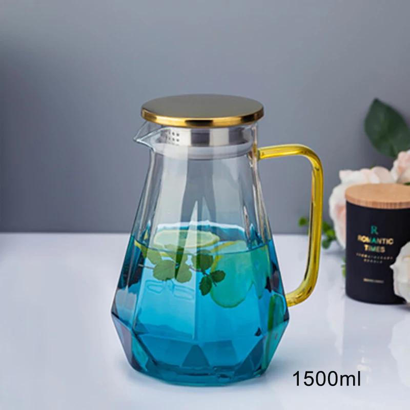 1,5 л цветной стеклянный чайник Diamond Glass, домашний графин для воды, термостойкий чайник, кувшин для горячей и холодной воды, кофейник