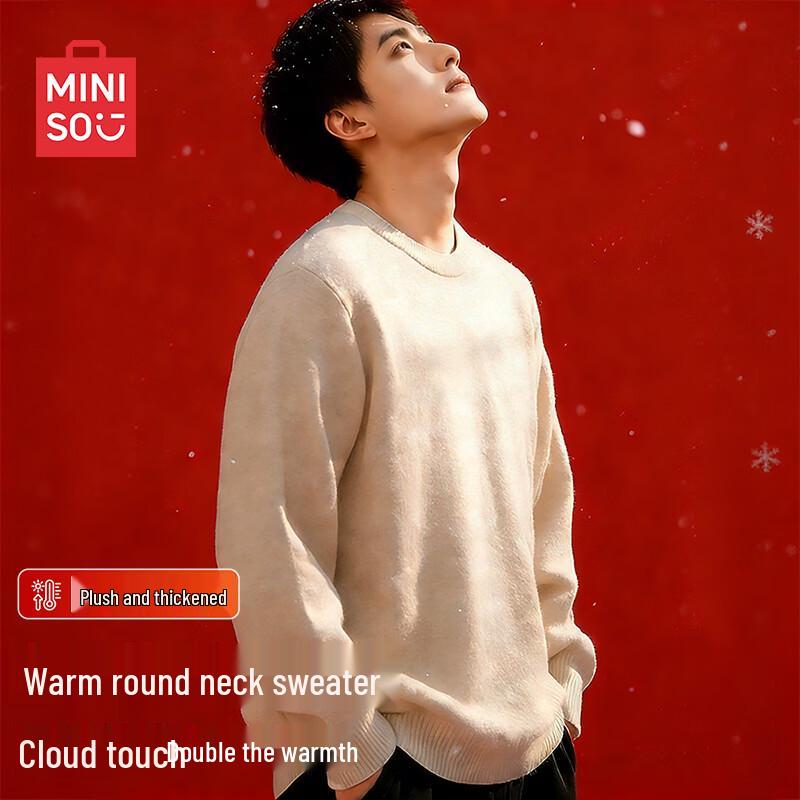 MINISO Мужской зимний свитер с круглым вырезом на флисовой подкладке