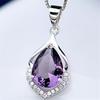 Korean Silver Necklace with Natural Amethyst Water Drop Pendant for Women