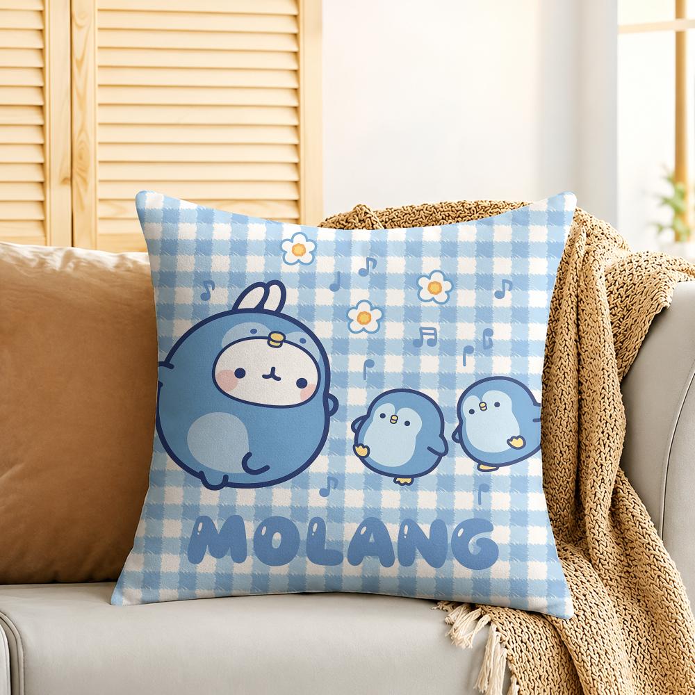Molang Cute Cartoon Cushion Cover Silky Short Plush Invisible Zipper Dustproof Sofa Pillow Case For Home Decor
