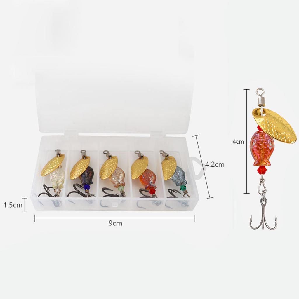 5Pcs Spinner Spoon Metal Bait Fish-Shaped Fishing Lure Sequins Spoon Baits for Bass Trout Perch Pike