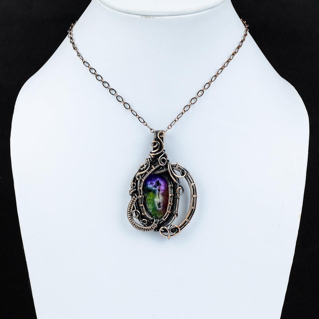 Подвеска Rainbow Solar Quartz Druzy, подвеска из медной проволоки, подвеска ручной работы из драгоценных камней, медные украшения, подвеска в стиле бохо-хиппи, подарки на помолвку