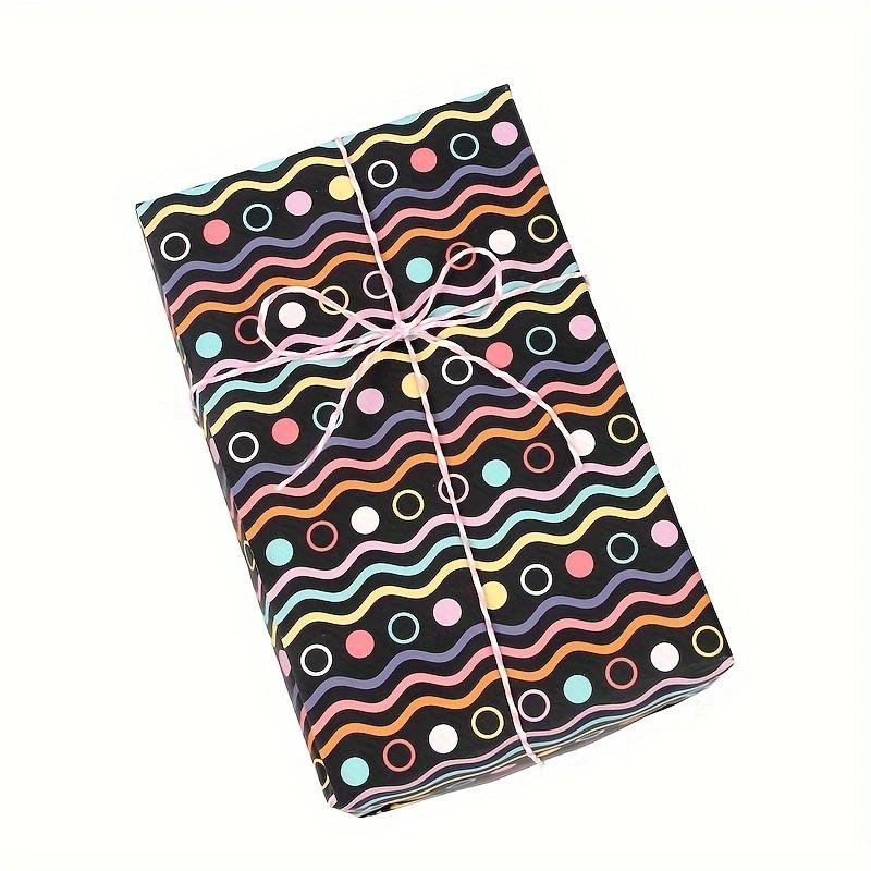 Набор праздничной черной полосатой подарочной упаковочной бумаги с 6 листами бумаги и аксессуарами, подходящий для подарков на день рождения, обоев, фона, DIY
