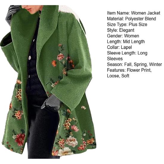 Женское осенне-зимнее пальто с цветочным принтом, свободное, толстое, теплое, с длинным рукавом, плюс