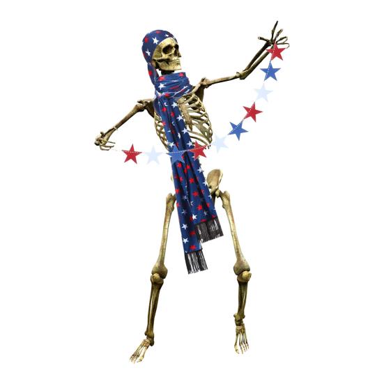 12ft Memorial Day Skeleton Clothing Accessories Patriotic Independence Day Skeleton Costume Set for 4th of July Decoration