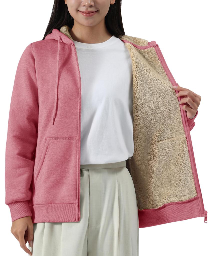 Sweatshirt for Winter Ribbed 2XL [TACVASEN] Women, Zip-up, Casual, Fleece, Thick, Wear, Cuffs, Warm, Soft, Relaxed, Sportswear, Running, Pink,