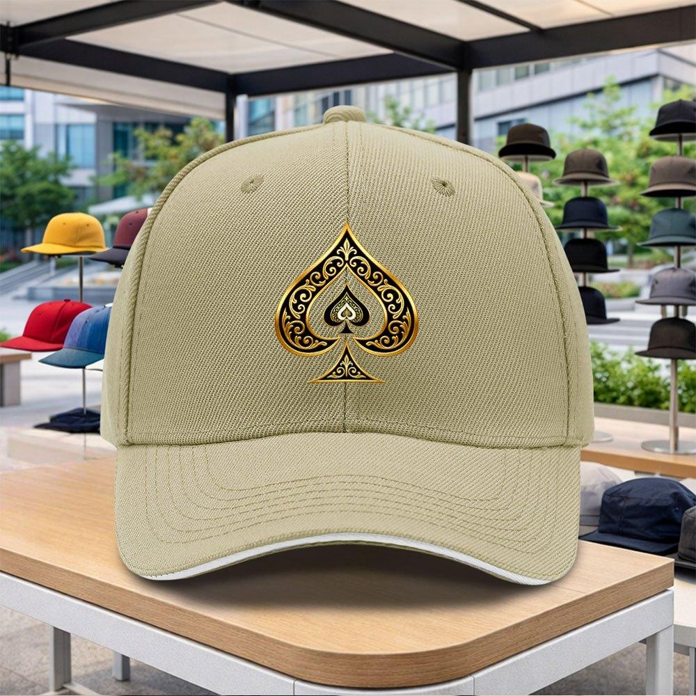 Black Golden Spade Baseball Cap Adjustable Duckbill Hat Unisex Lightweight for Outdoor Sports Cycling Festivals