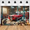 Винтажный баннер с изображением горячей машины для вечеринки, декорация, фон для классического гаража, принадлежности, промышленный стиль, реквизит для фотосъемки с колесами и инструментами